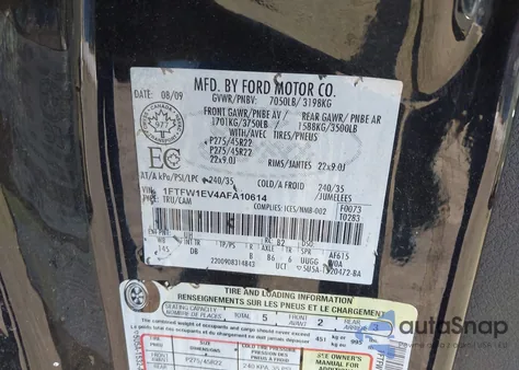 2010 Ford F-150 Fx4/Harley-Davidson/King Ranch/Lariat/Platinum/Xl/Xlt z USA, uszkodzony, nr VIN 1FTFW1EV4AFA10614